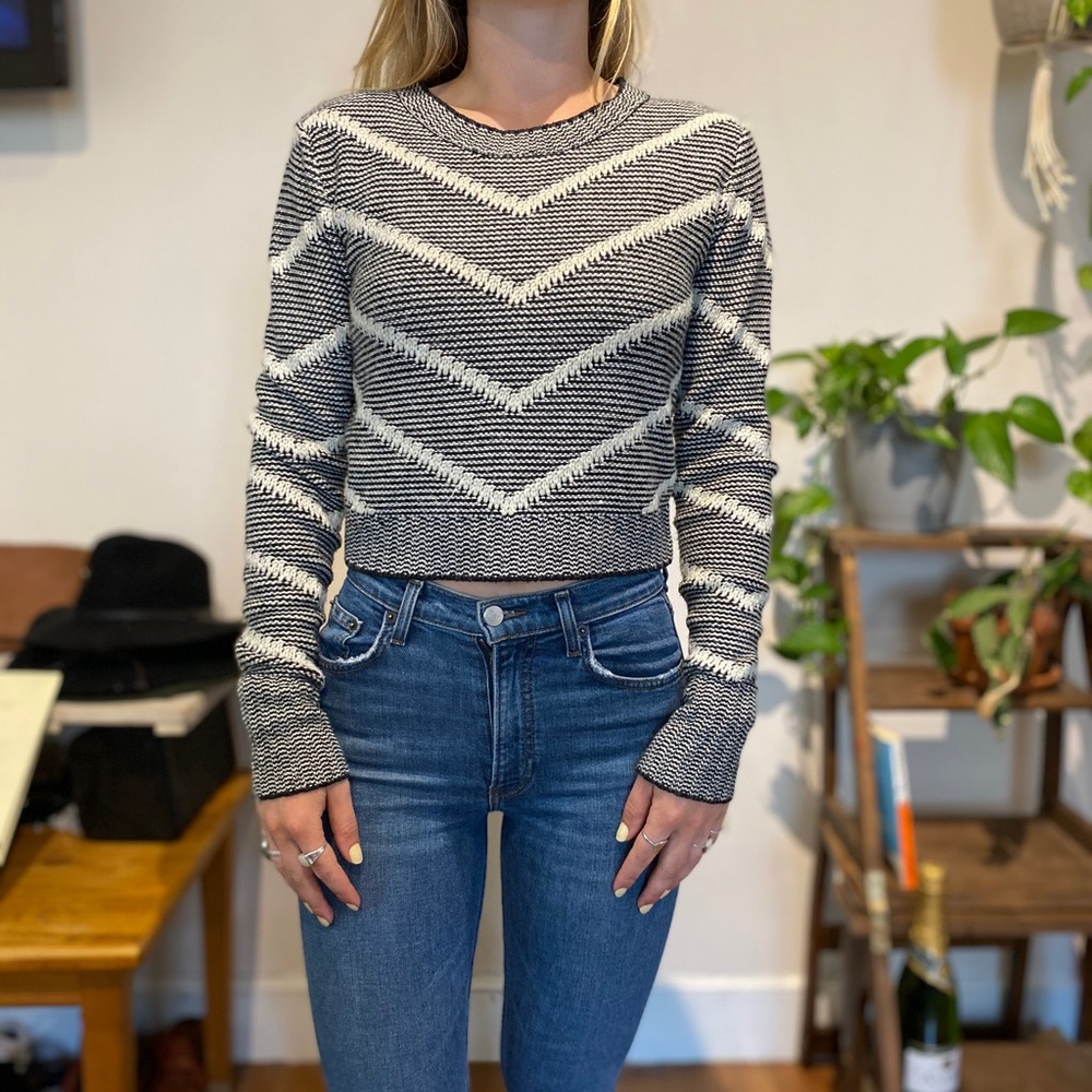 Cropped Chevron Striped Sweater